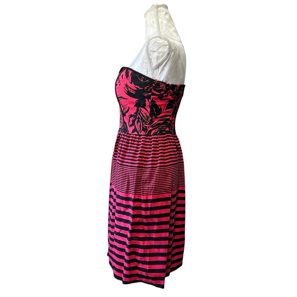 Vintage Y2K Strapless Floral Stripe Dress Smocked Back Sz Medium - Picture 4 of 14
